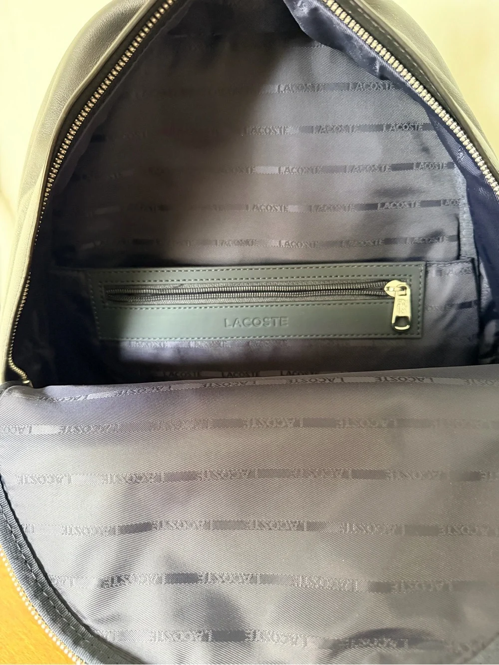Lacoste Black Smooth Leather Backpack with Embossed Logo